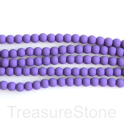 Bead, hematite, rubber feel,8mm round, purple matte. 16",50pc
