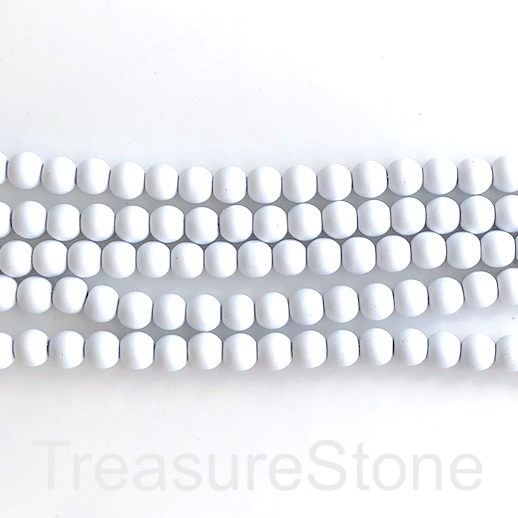 Bead, hematite, rubber feel,8mm round, white matte. 16",50pc - Click Image to Close