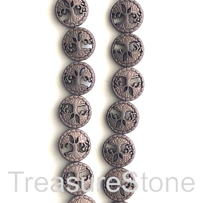 Bead, hematite, tree of life, 13mm, chocolate matte. 15", 30pcs - Click Image to Close