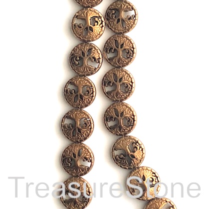 Bead, hematite, tree of life, 13mm, copper. 15", 30pcs - Click Image to Close