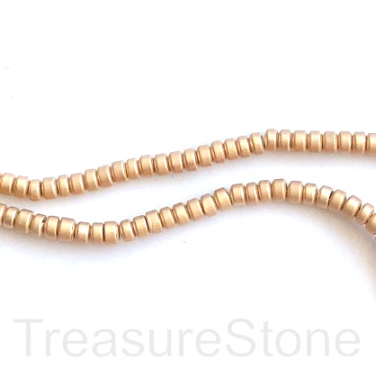 Bead, hematite, warm gold matte, 2x3mm heishi, disc. 15.5-inch
