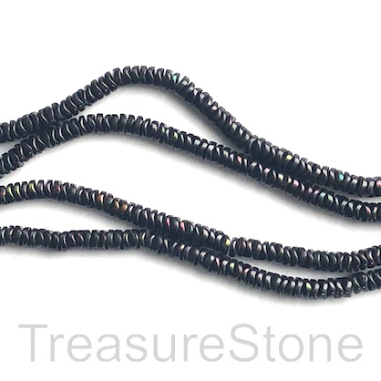 Bead, hematite, black AB, 4mm wavy disc. 15-inch - Click Image to Close