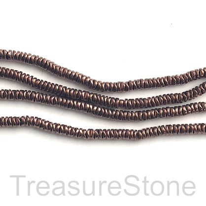Bead, hematite, copper, 4mm wavy disc. 15-inch