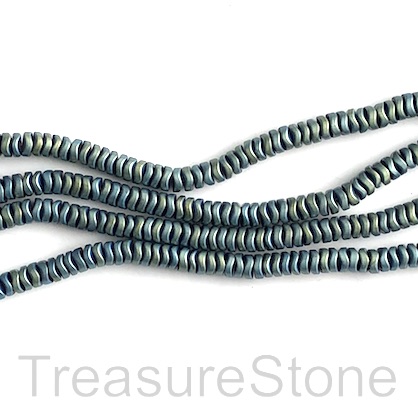 Bead, hematite, green matte, 4mm wavy disc. 15-inch - Click Image to Close