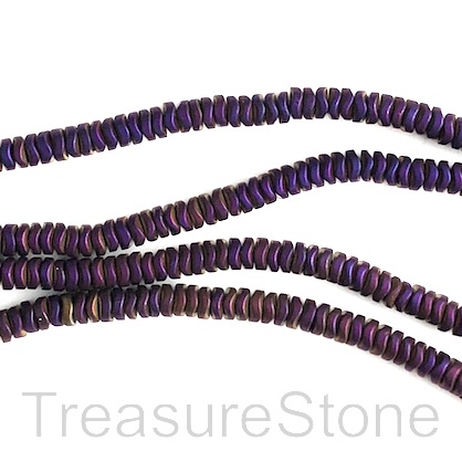 Bead, hematite, purple matte, 4mm wavy disc. 15-inch