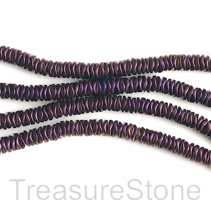 Bead, hematite, purple, 6mm wavy disc. 15-inch