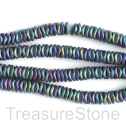 Bead, hematite, rainbow matte, 6mm wavy disc. 15-inch - Click Image to Close