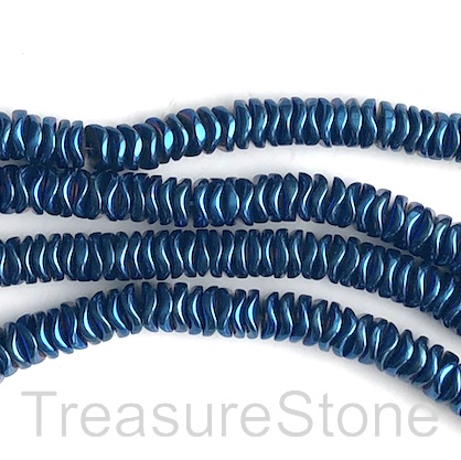 Bead, hematite, royal blue, 6mm wavy disc. 15-inch - Click Image to Close
