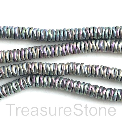 Bead, hematite, spring matte, 6mm wavy disc. 15-inch - Click Image to Close