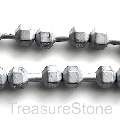 Bead, hematite, 8x20mm silver weight lifting, Dumbbell. Pkg of 3