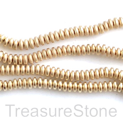 Bead, hematite, warm gold matte, 3x6mm disc/rondelle. 15.5". - Click Image to Close