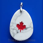 Pendant, white howlite, 35x45mm canadian maple leaf.