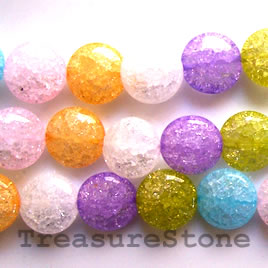 Bead, ice flake quartz, dyed, mixed, 16mm puffed round. 15.5-inc