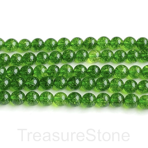 Bead, ice flake clear quartz, dyed, green, 8mm round. 15", 45pcs
