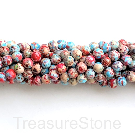 Bead,Imperial,impression Jasper,turquoise,red 8mm round.15.5"