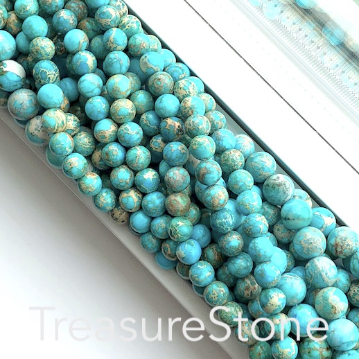 Bead,Imperial,impression Jasper,dyed,turquoise,10mm round.15.5",