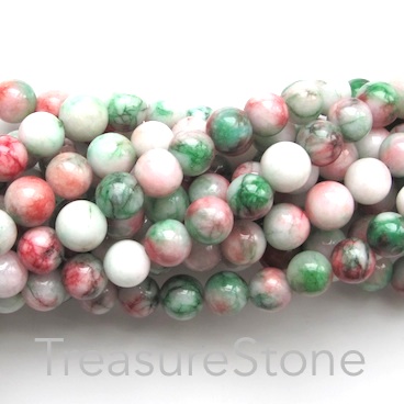 Bead, Korean jade (dyed), green, red, 6mm, round. 15.5", 61 pcs - Click Image to Close