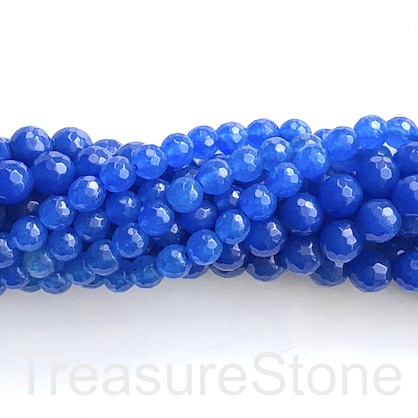 Bead, jade (dyed), blue, 6mm, faceted round. 15-inch, 60pcs