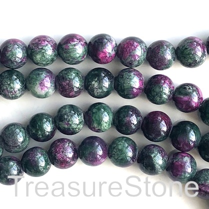 Bead, jade (dyed), dark green, pink,8mm, round. 15.5-inch, 50pcs - Click Image to Close