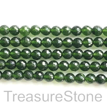 Bead, jade (dyed), dark green, 8mm, faceted round. 15", 50pcs