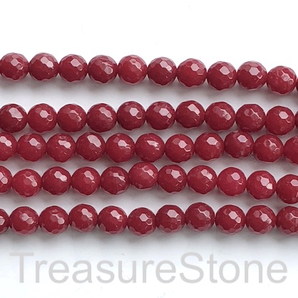 Bead, jade (dyed), dark red/wine, 8mm, faceted round. 15", 50pcs - Click Image to Close
