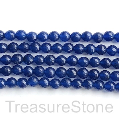 Bead, jade (dyed), navy blue, 8mm, faceted round. 15-inch, 48pcs