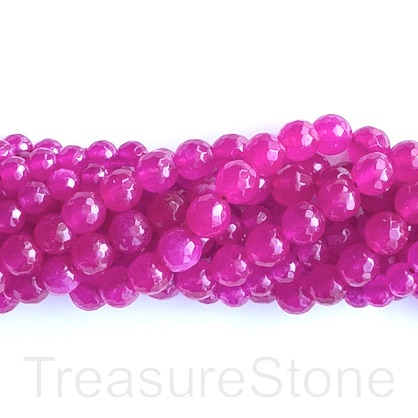 Bead, jade (dyed), fuchsia, 6mm, faceted round. 14-inch, 62pcs