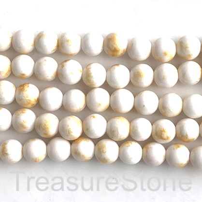 Bead, white jade, gold foil, 8mm round, 16-inch, 49pcs