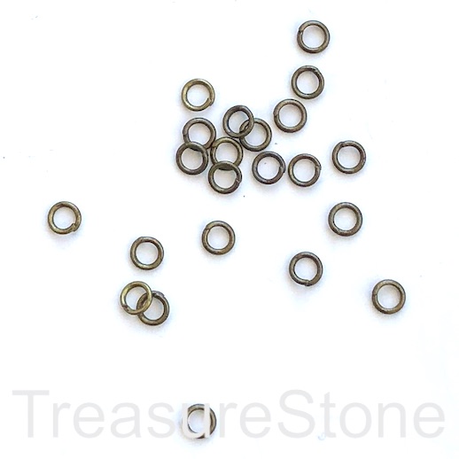 Jump Rings, Brass coloured, 4mm round, Sold per pkg of 100