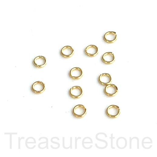 Jump Rings, brass, bright gold, 4mm, 0.7mm/21gauge. 100pcs