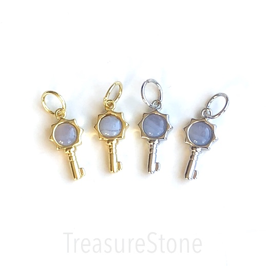 Charm, Pendant, blue lace agate. 11x18mm key, silver, Ea