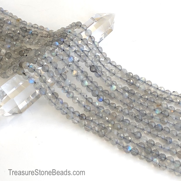 Bead, labradorite, 4mm faceted round. 15.5 inch strand, 95pcs