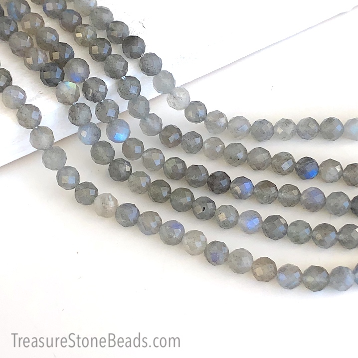 Bead, labradorite, 6mm faceted round. 15 inch strand, 60pcs