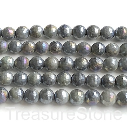 Bead, labradorite, 8mm faceted round, AB plated. 15.5 inch,48pcs