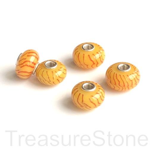 Bead,lampwork,10x16mm rondelle,yellow2,silver large hole:3mm.ea