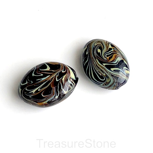 Bead, lampworked glass, 23x30x12mm oval, black. each - Click Image to Close