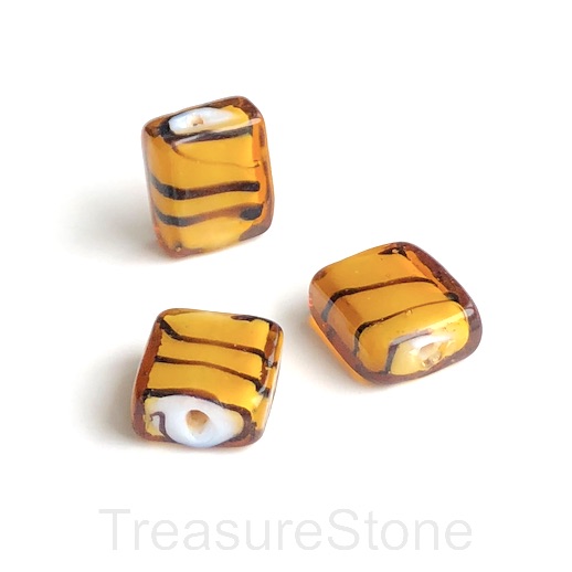 Bead, lampworked glass, 14x16x6mm rectangle, brown 1. Pkg of 5.