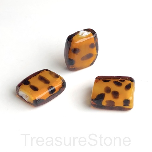 Bead, lampworked glass, 14x16x6mm rectangle, brown 2. Pkg of 5.