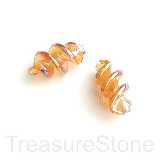 Bead, lampworked glass, gold, 14x23mm twist. pack of 2.