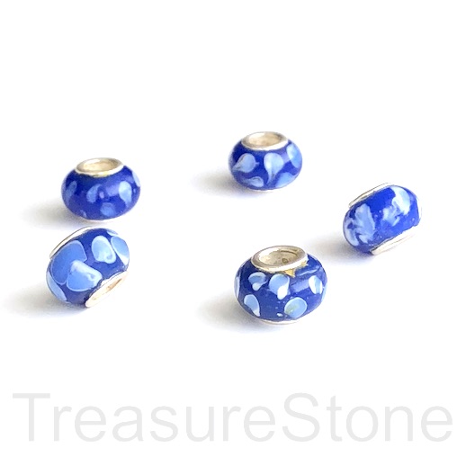 Bead,lampworked,8x12mm rondelle,silver centre, large hole:4mm.ea