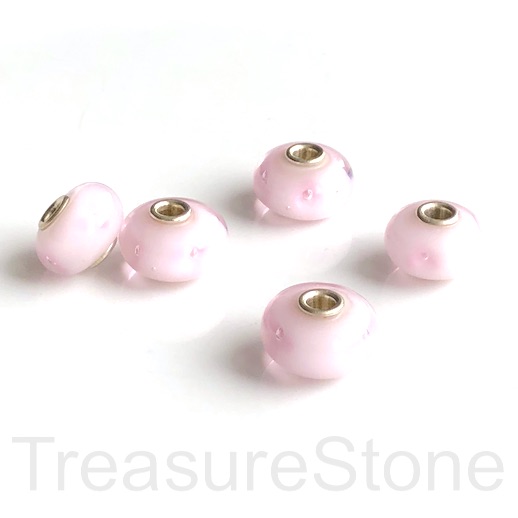 Bead,lampwork,10x16mm rondelle, pink4,silver large hole:3mm.ea