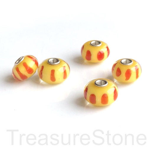 Bead,lampwork,10x16mm rondelle,yellow4,silver large hole:3mm.ea