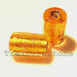Bead, lampworked glass, gold, 10x15mm round tube. Pkg of 6.