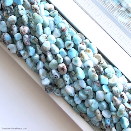 Bead, Larimar, about 8x10mm nugget. 15.5"