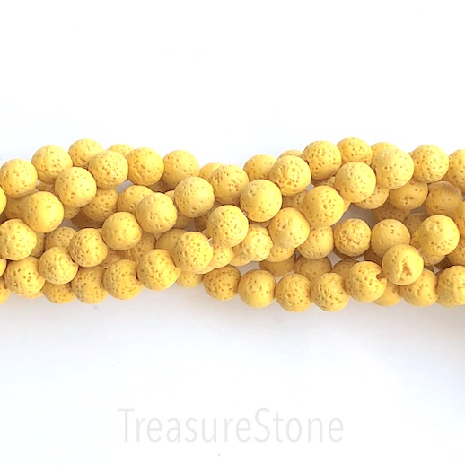 Bead,bright colour, banana yellow lava (dyed),8mm round.15.5",46 - Click Image to Close