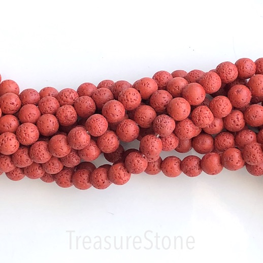Bead, bright colour, brick red lava (dyed), 8mm round. 15.5", 46
