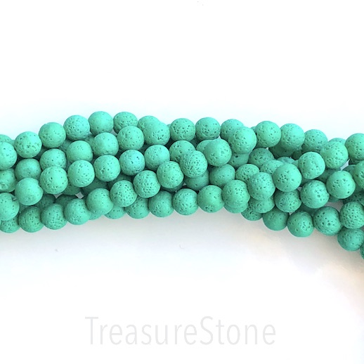 Bead, bright colour, green lava (dyed), 8mm round. 15.5", 46pcs - Click Image to Close