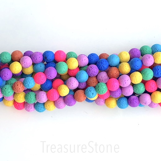Bead, bright colour mixed lava (dyed), 8mm round. 15.5", 46pcs - Click Image to Close