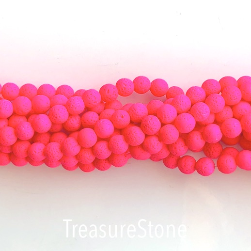 Bead, bright colour, neon pink lava (dyed), 8mm round. 15.5", 46 - Click Image to Close