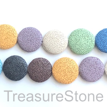 Bead, Lava, 32mm coin, mixed colours. 15-inch, 12pcs - Click Image to Close